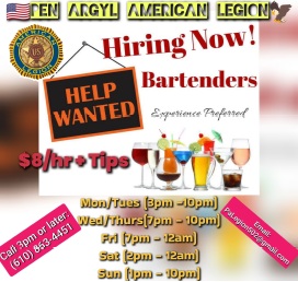 Help Wanted - Now Hiring Bartenders Poster